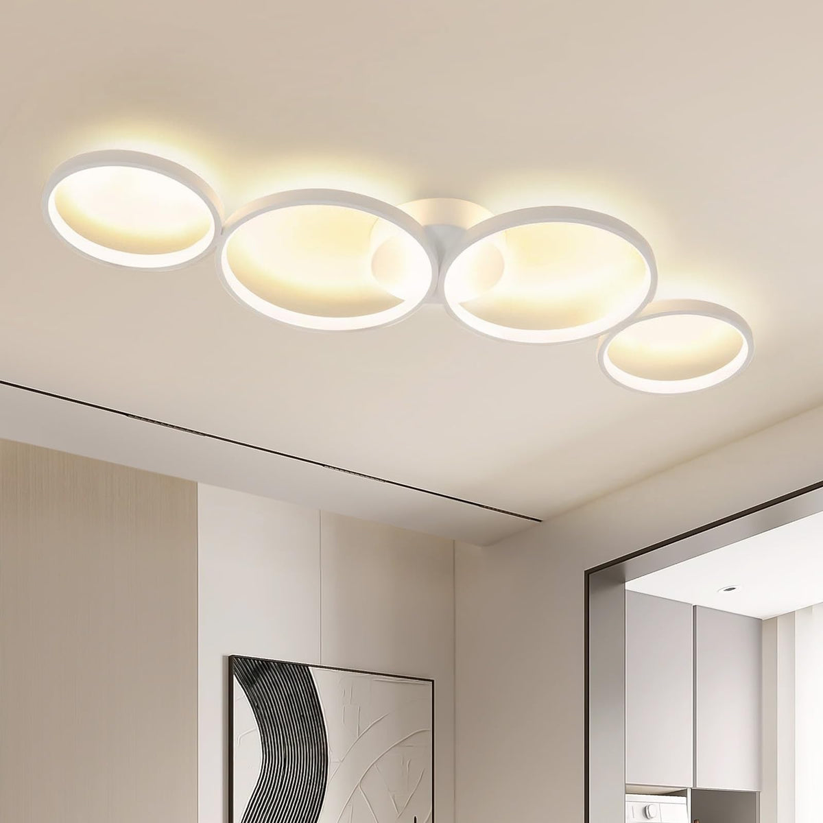 GBLY LED Ceiling Light Modern 4 Bulbs in Ring Look 3000 K Warm White Ceiling Lighting Round 37 W Indoor Living Room Lamp Made of Aluminium for Bedroom