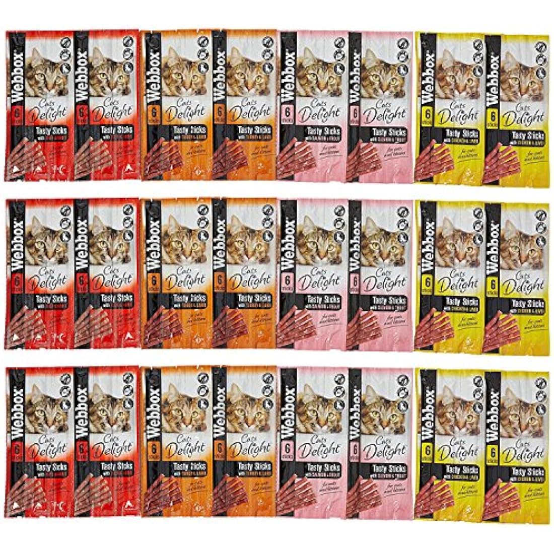 Webbox Cats Delight Tasty Sticks Chews Treats Variety Pack 4 x 6 (24 Sticks)