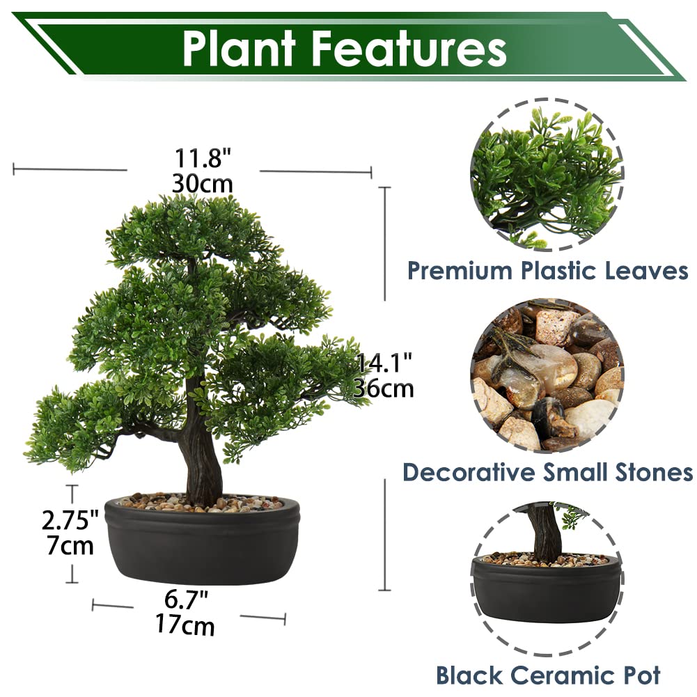 Briful 14.1" Artificial Bonsai Tree Fake Plant Japanese Bonsai Decoration Potted Faux Pine Plants Bonsai Cedar Tree for Indoor/Outdoor Home Office