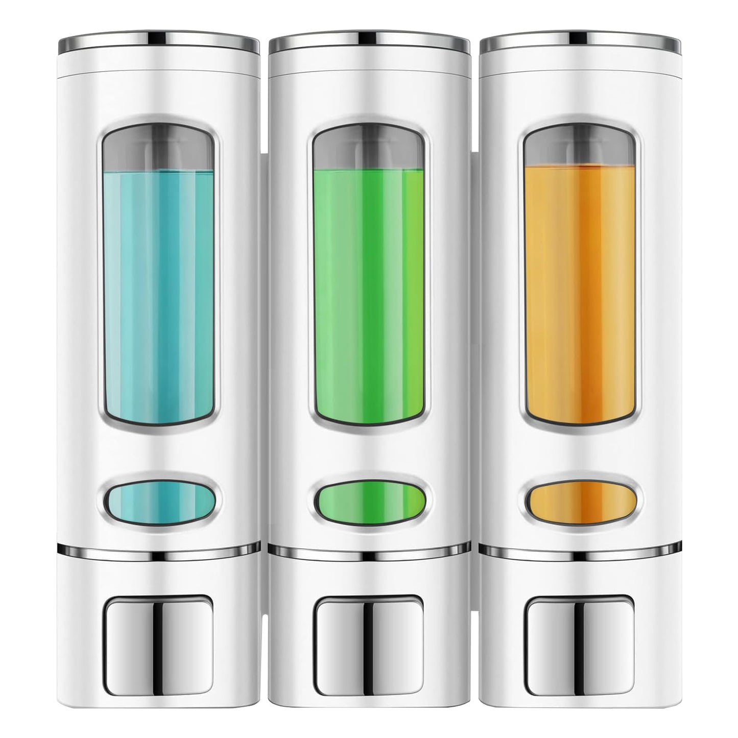 White Soap Dispenser Wall-Mounted, No-Drill Installation for Shower Gel, Shampoo, Conditioner & Dish Detergent