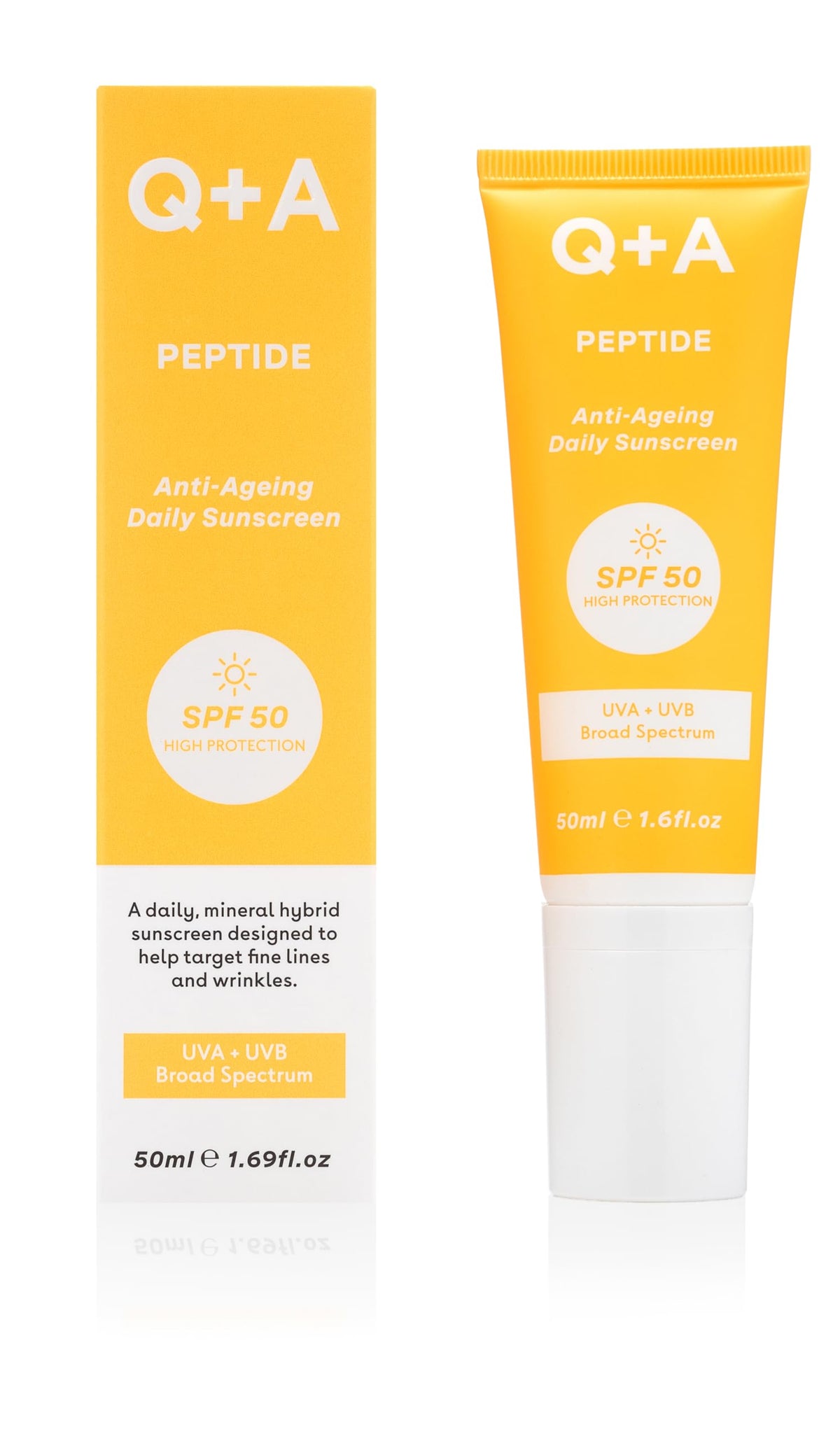 Q+A Peptide SPF 50 Anti-Ageing Daily Sunscreen (50ml), Broad-Spectrum UVA/UVB Protection with Pre-Peptides, Fragrance Free Skincare, Helps Prevent