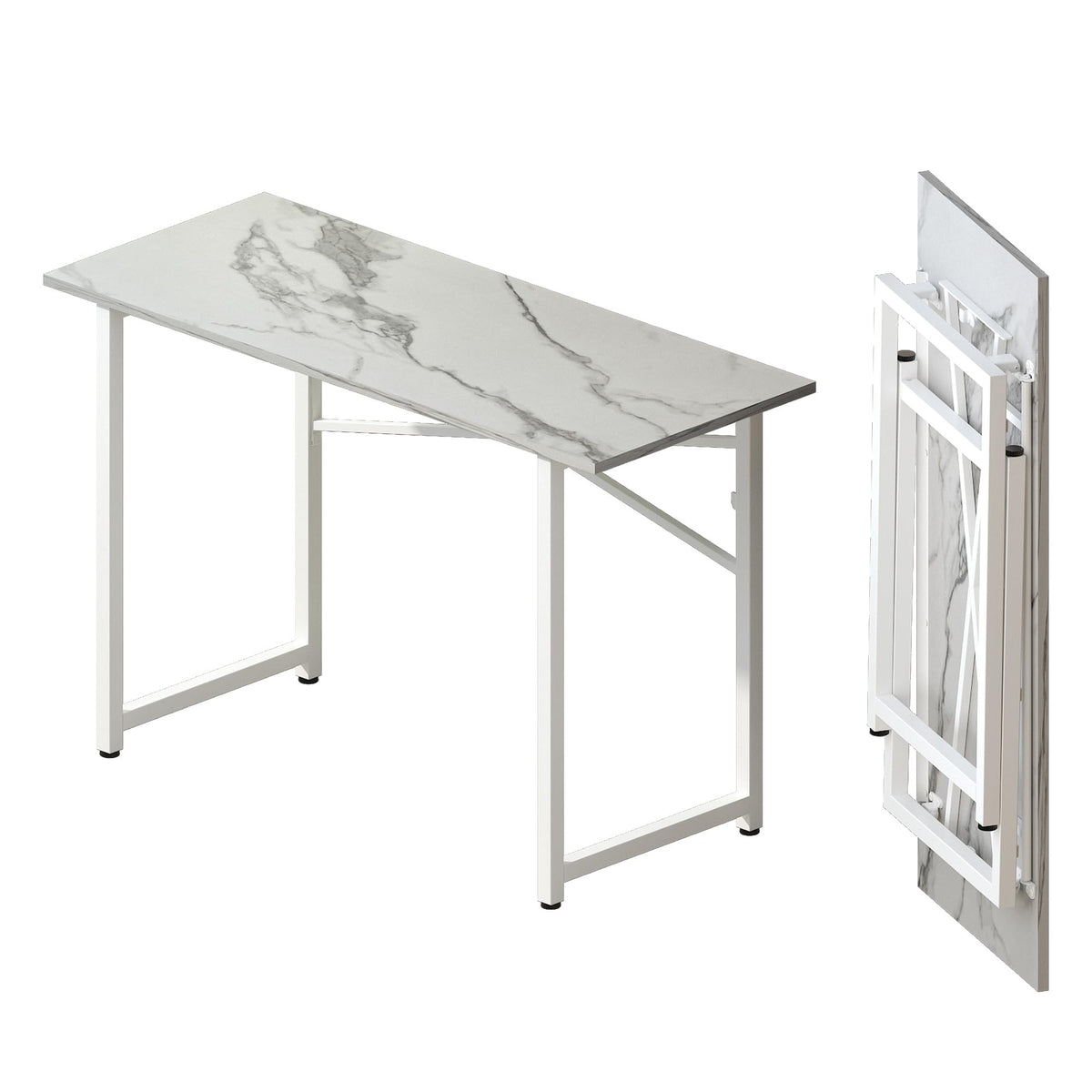 Lutown-Teen Folding Desk 120 cm No Assembly Required, White Marble