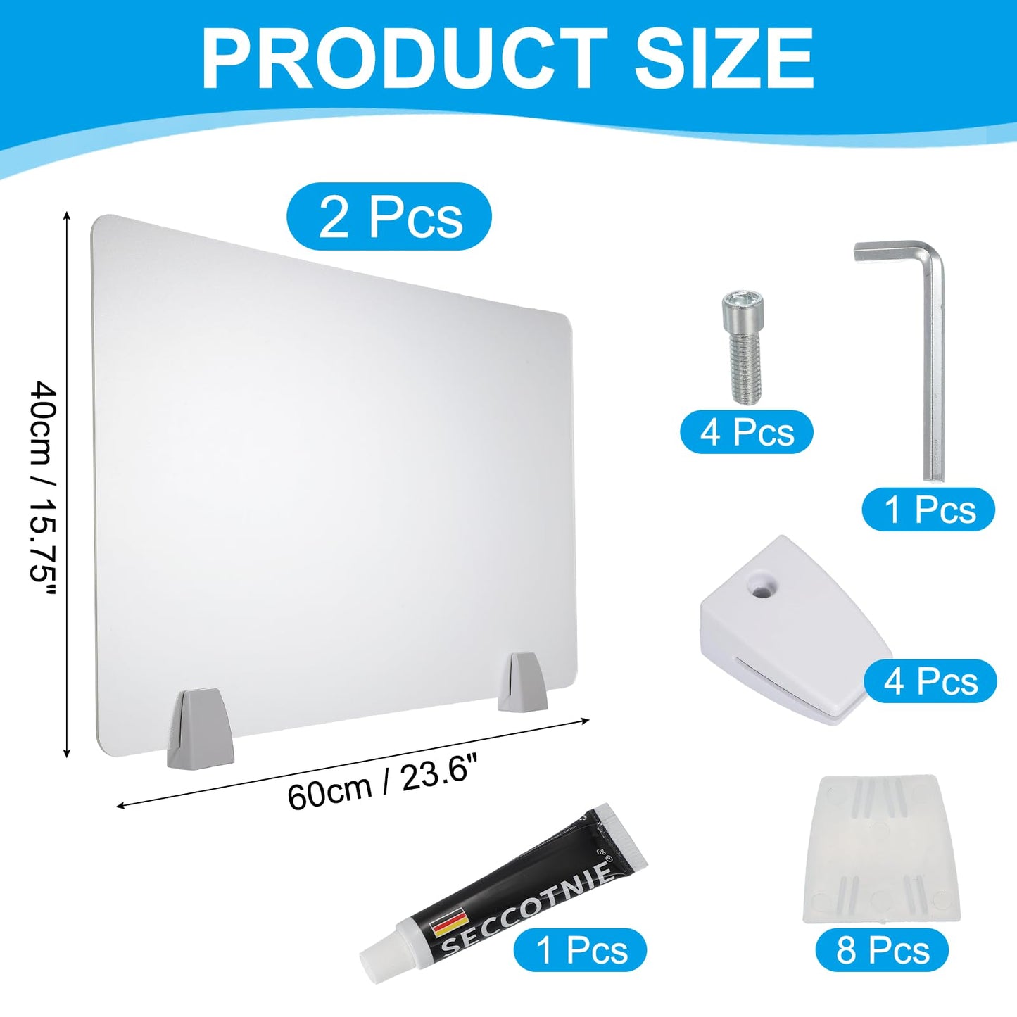 PATIKIL 40x60cm Desk Divider,2Set Desk Privacy Panel Acrylic Office Partition Boards Table Testing Dividers Panel Sneeze Guard Protective Shield for