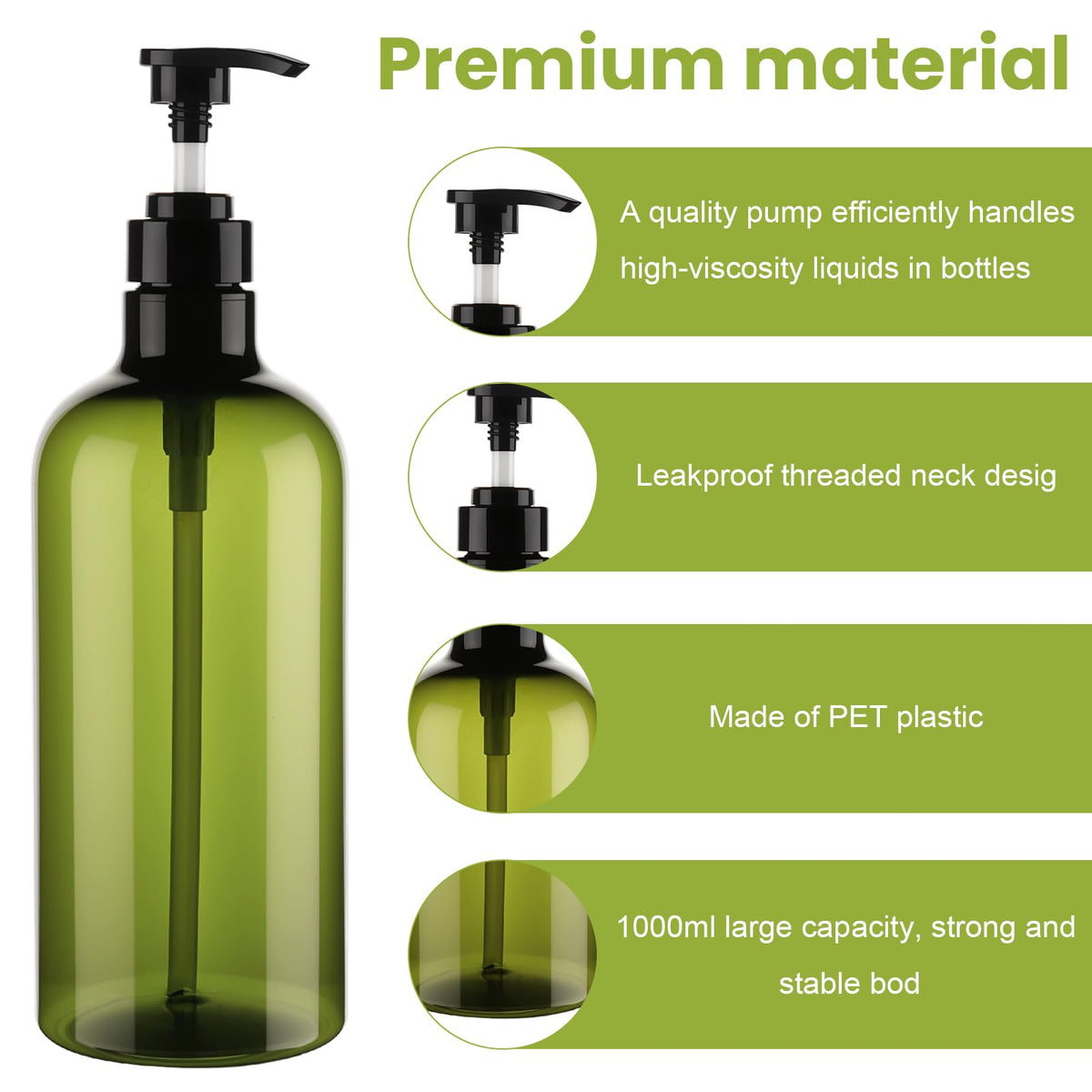 Decorniqu Pump Bottle Dispenser 1000ml 2 Pcs Refillable Plastic Press Pump Bottles Large Empty Liquid Hand Dish Soap Dispensers with Funnel and