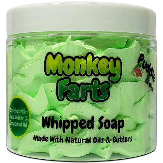 Monkey Farts Whipped Soap Body Wash - 150g - Natural Oils and Butters - Fruity Scent - Vegan Friendly - Puddle of Wax - Made in the UK