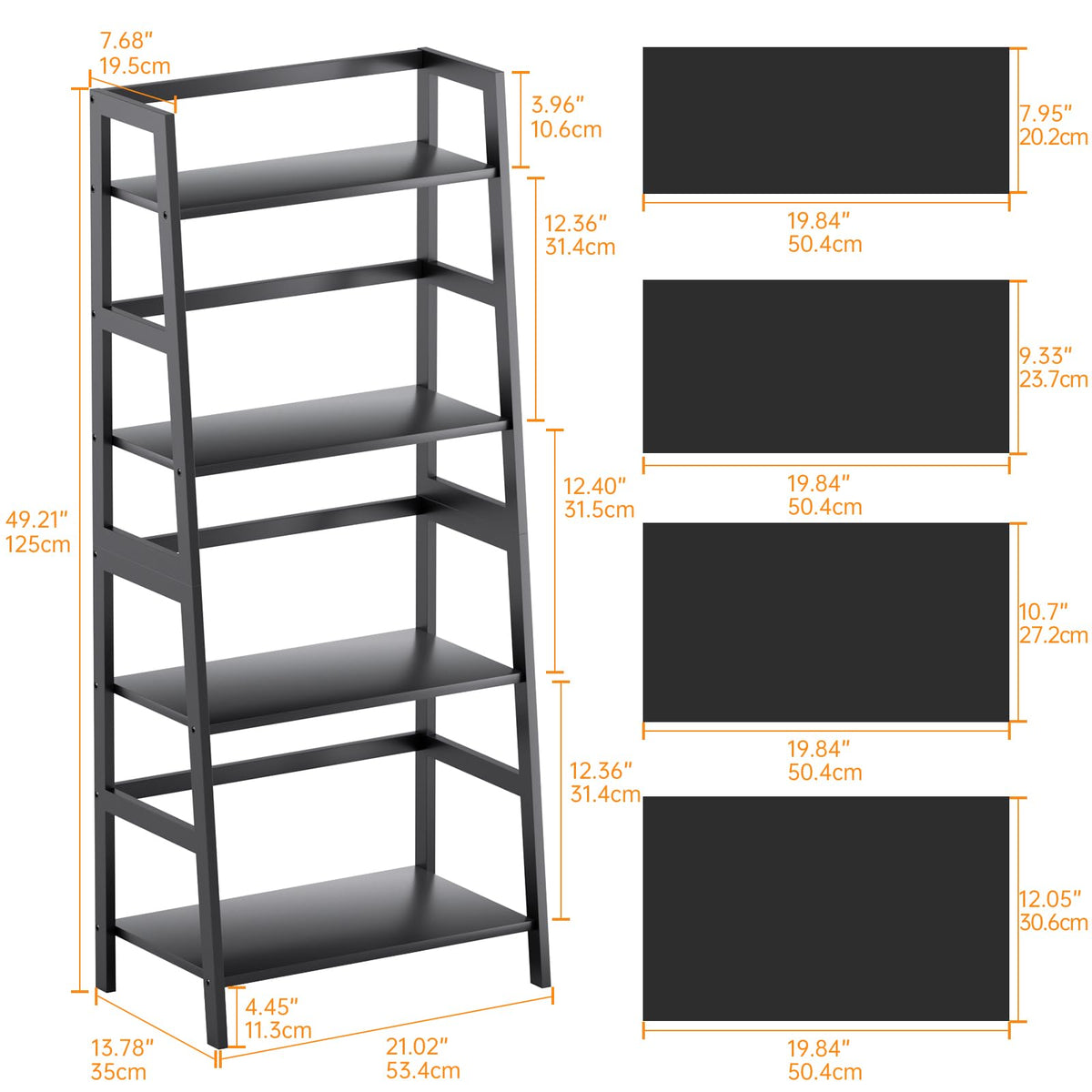 HITNET Ladder Shelf Black, 4-Tier Bookshelf, Freestanding Bathroom Storage Rack with Bamboo Frame, Plant Display Stand for Living Room, Kitchen