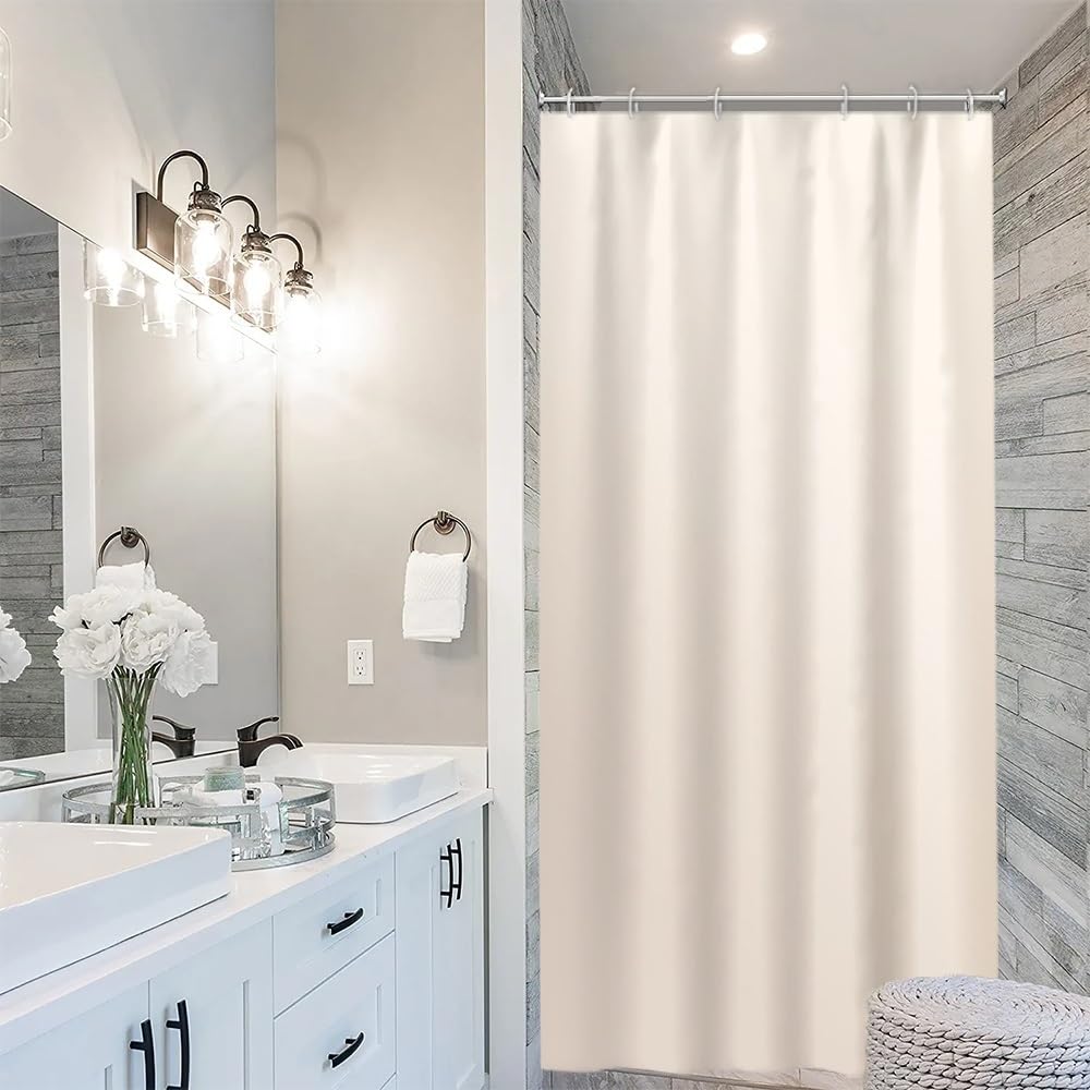 Uiiooazy Gradient Shower Curtain, Beige Solid Color Shower Curtain Anti-mould Waterproof Washable Polyester Fabric Bathtub Curtain with Hooks 90x180cm