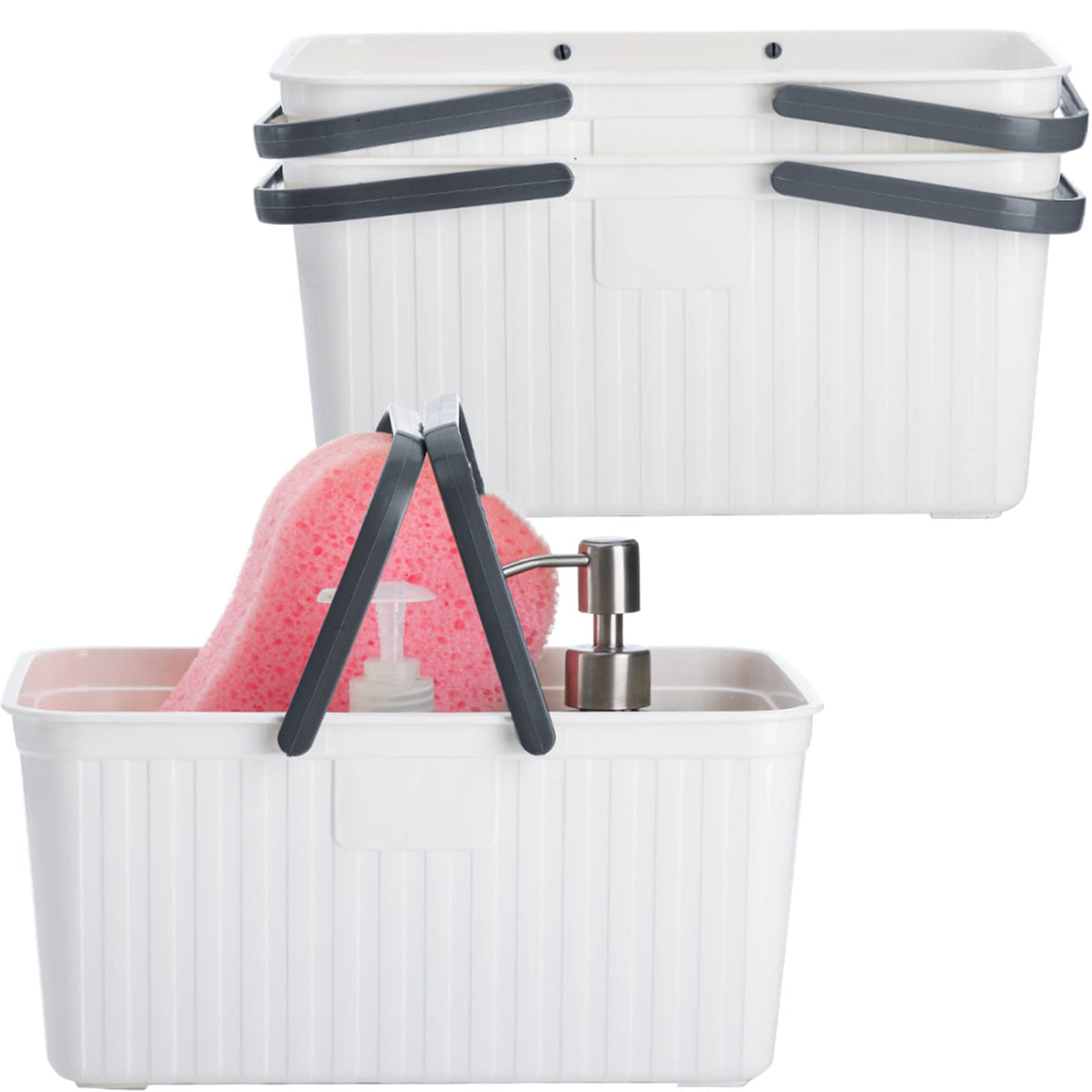 ZOOFOX 3 Pack Plastic Storage Basket with Handle, Portable Shower Caddy Tote, Shelf Storage Basket Organizer Bins for Bathroom, Pantry, Kitchen,