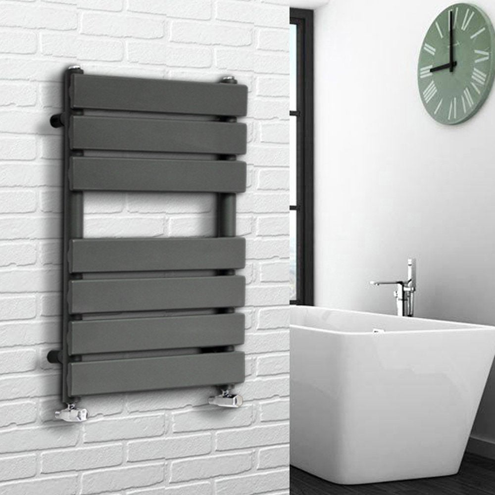 NRG 650x500mm Anthracite Flat Panel Heated Towel Rail Radiator with Valves