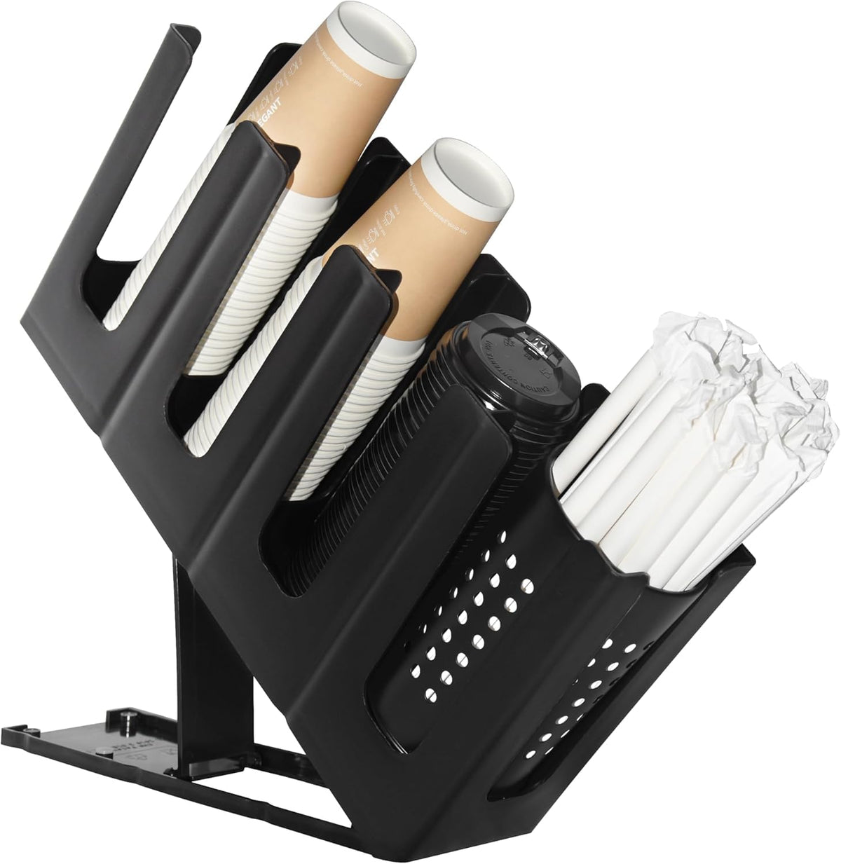 Cup Holder Lid Dispenser with Straw Organizer,4 Compartment 7 Adjusting,Cup Storage Organizer for Breakroom Countertop Coffee Station Bar Restaurant