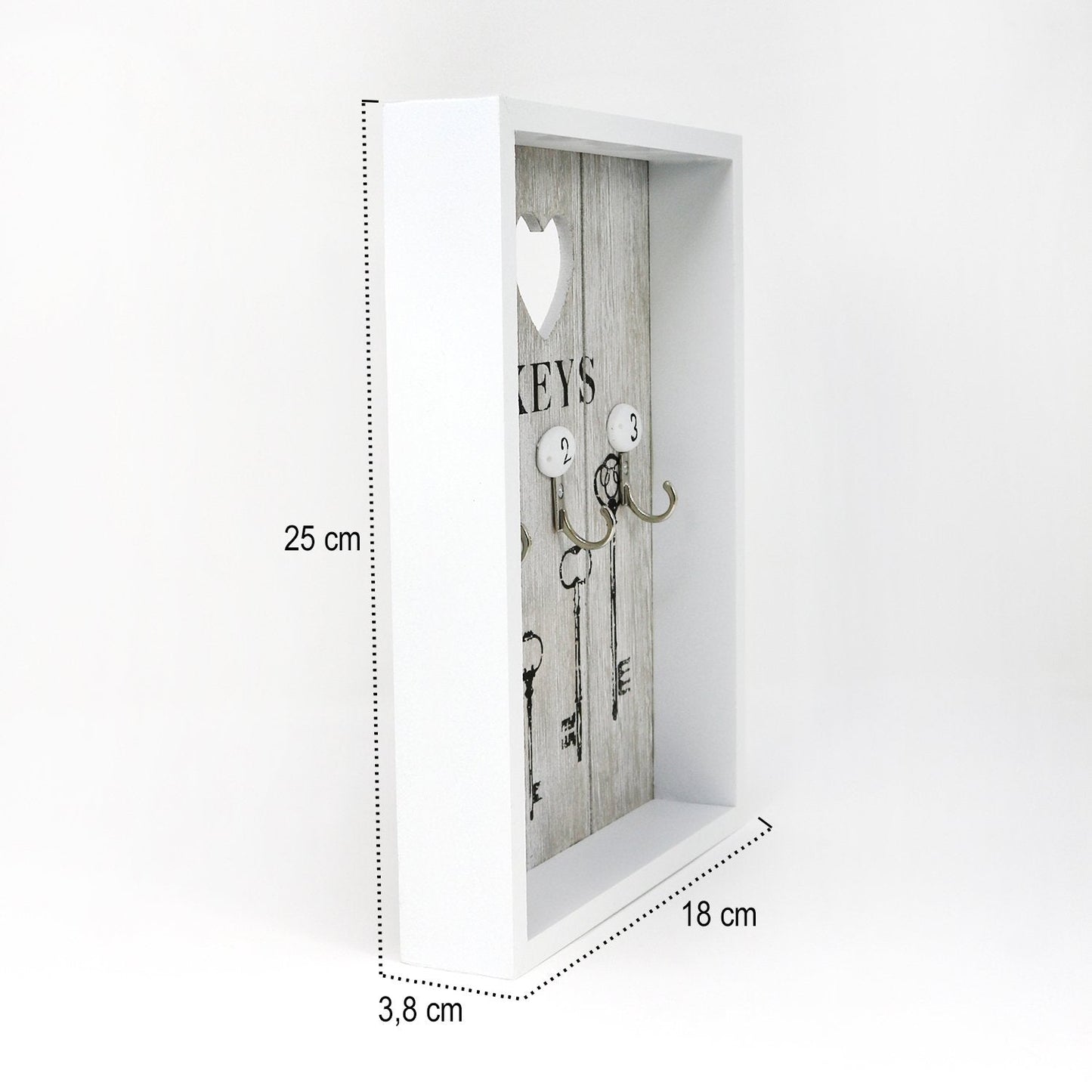 com-four® key box made of wood with 3 key hooks, 25 x 18 x 3.8 cm