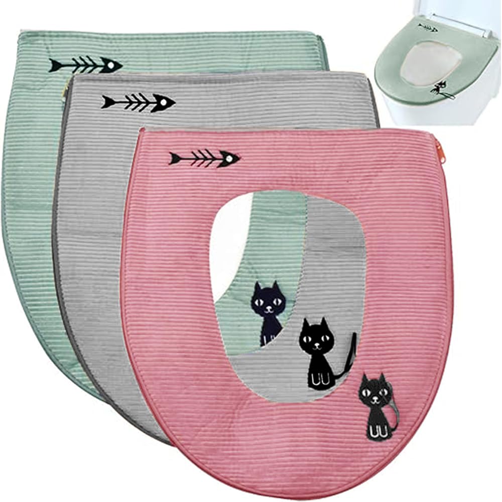 katmerio Pack of 3 Toilet Seat Covers, Warm Toilet Seat Cover, Universal Zip, Washable Toilet Seat Cover Pads, Toilet Seat Cover, Toilet Seat Pad,