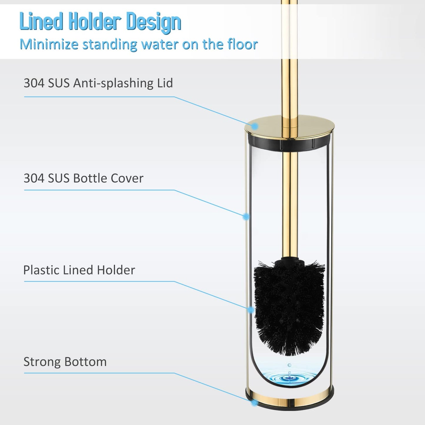 BGL 304 Stainless Steel Long Bucket Stand Round Toilet Brush Holder (gold)
