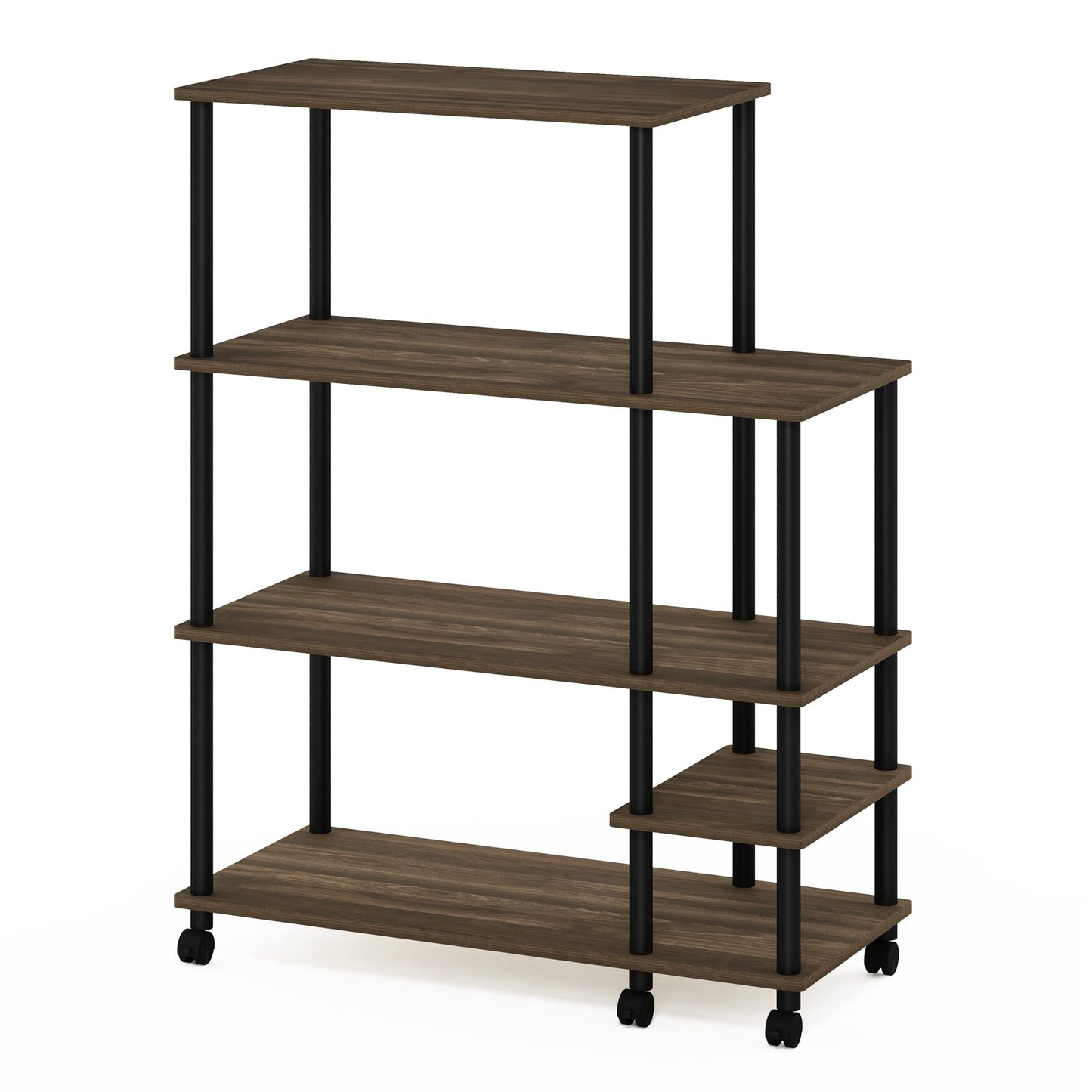 Furinno TURN-N-TUBE Printer Stand, Wide 4-Tier Printer Table with with Storage Shelf and Casters, Open Frame Standing Shelf, for CPU, Office Supplies