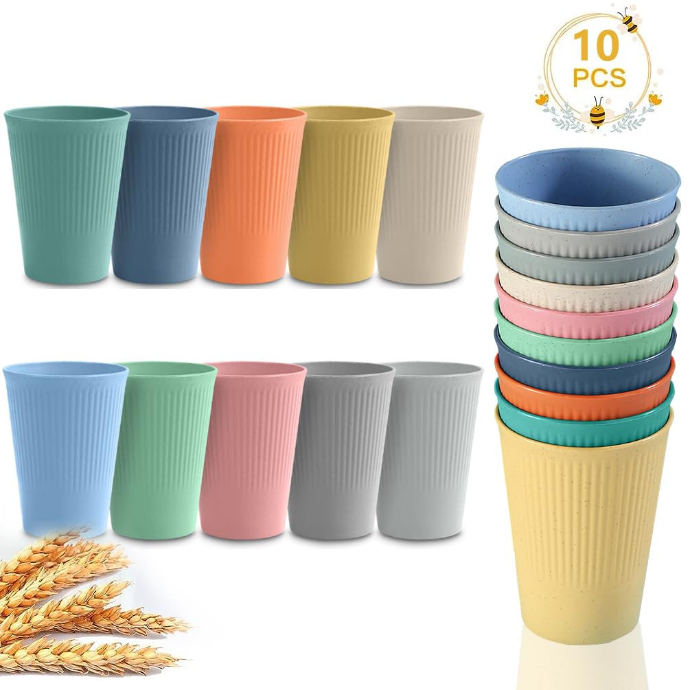 10 Colour Unbreakable Plastic Drinking Cups 350ml Reusable Tumblers Coffee Mug 10 Pack Stackable Beaker for Adults Kids Party Picnic BBQ Camping Cold
