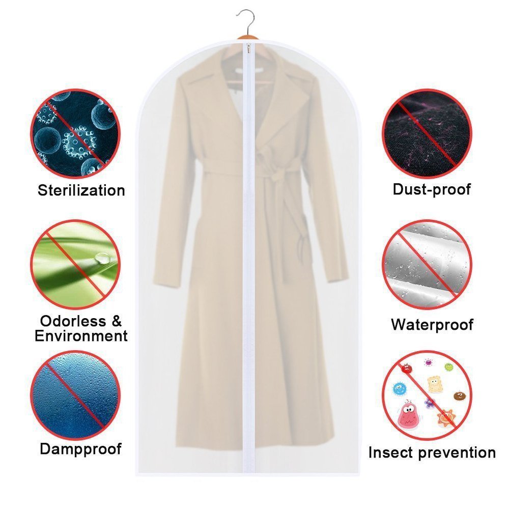 URMI Garment Bags Covers, 55" PEVA Coat Cover (6 PCS), Breathable Coat Suit Clothes Covers Waterproof Moth Proof Long Dress Covers with Long Zipper