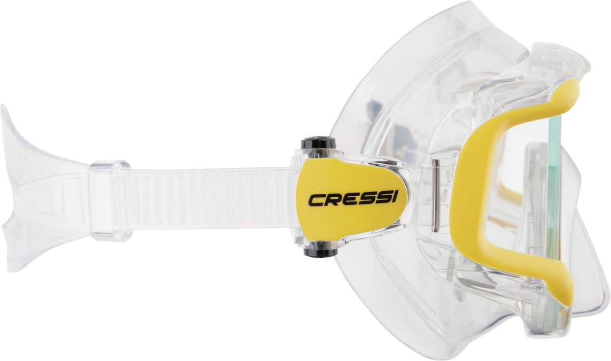 CRESSI Liberty Triside Mask - Panoramic 3 Glass Mask for Diving and Snorkelling, Clear/Yellow Silver, One Size, Unisex Adult