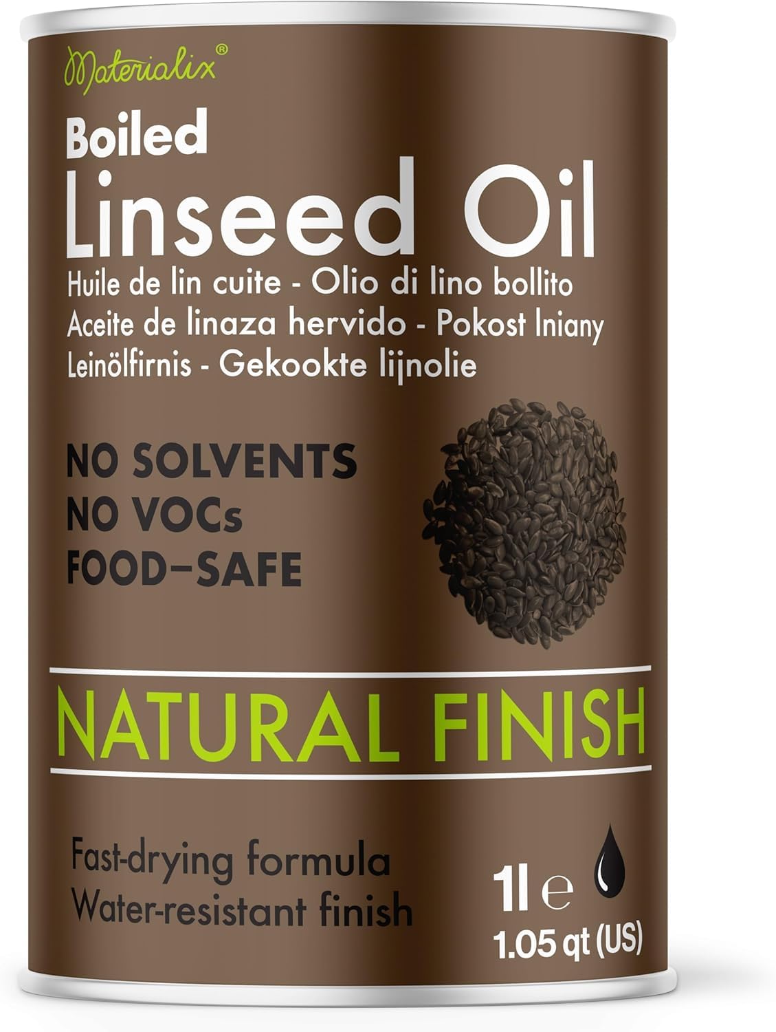 Materialix Boiled Linseed Oil - Fast-Drying - Natural Wood Protection and Care for worktops, Cutting Boards, Chopping Blocks, Doors and Frames