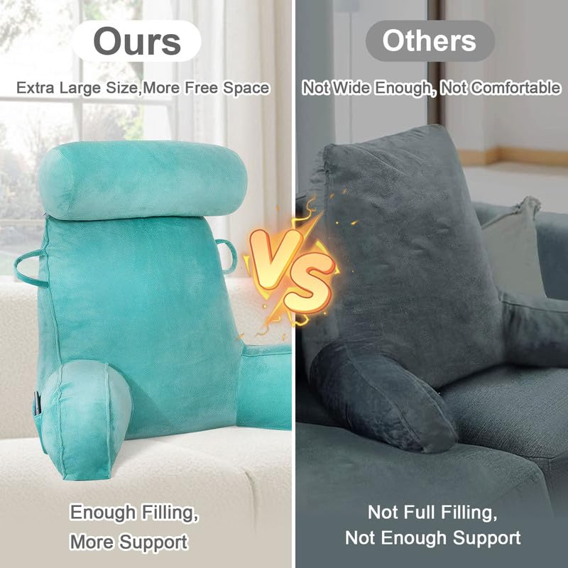 Mingfuxin Reading Pillows for Bed Sofa, Bed Backrest Pillows with Neck Arm Back Support Pillow, Adult Back Reading Cushion with Detachable Neck Roll &