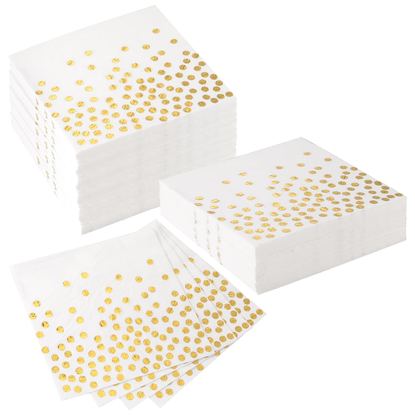 Saerryor 100 PCS White and Gold Dot Napkins, 33 x 33 cm Disposable Serviettes, 60 Count, Paper, 1-Ply, Napkins for Weddings, Baby Showers, Parties