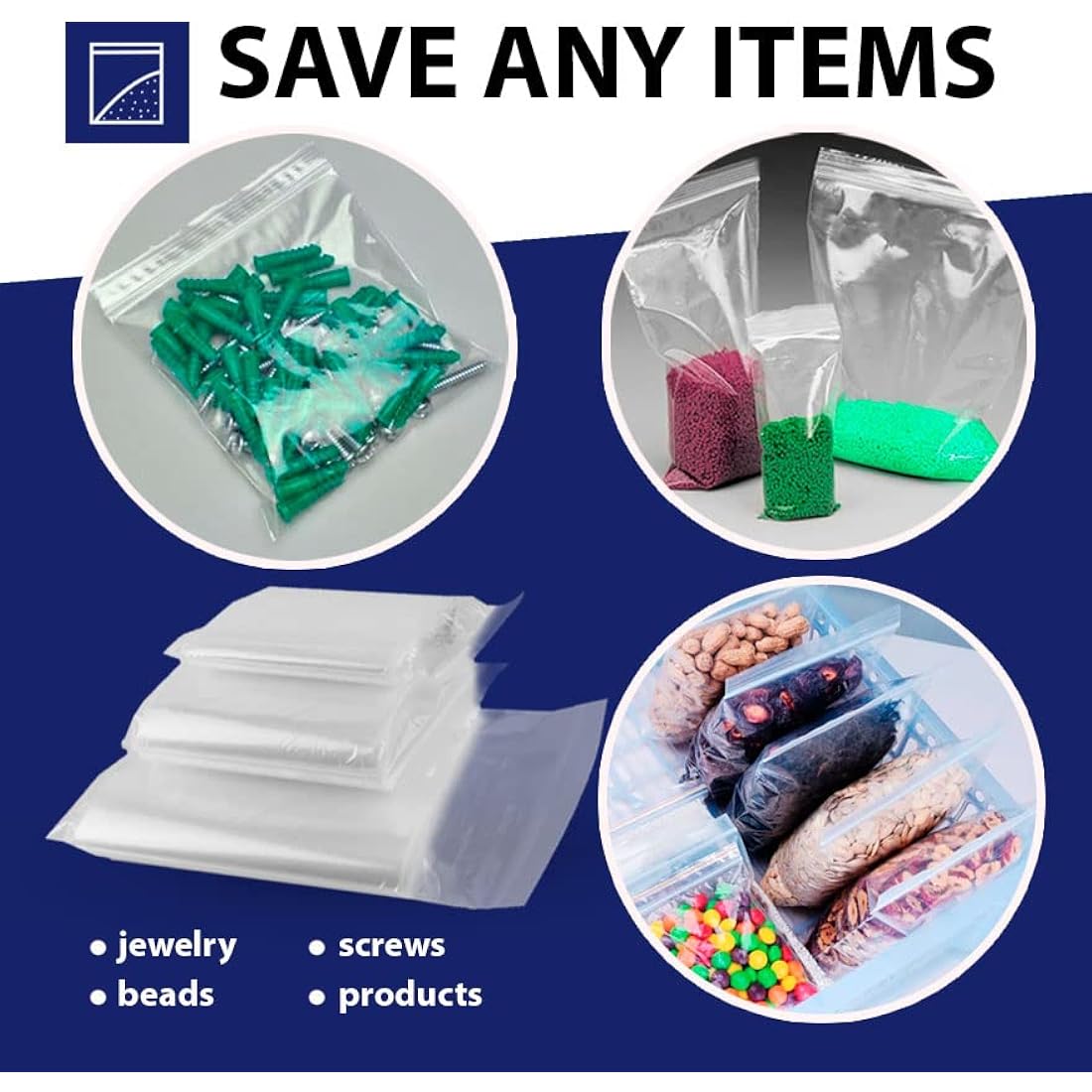 100 Grip Seal Bags 15" x 20" | Reusable Strong Zip Lock | Clear Resealable Plastic Bags | Polythene Packaging for Food Storage, Jewellery - by Sabco (15" x 20")