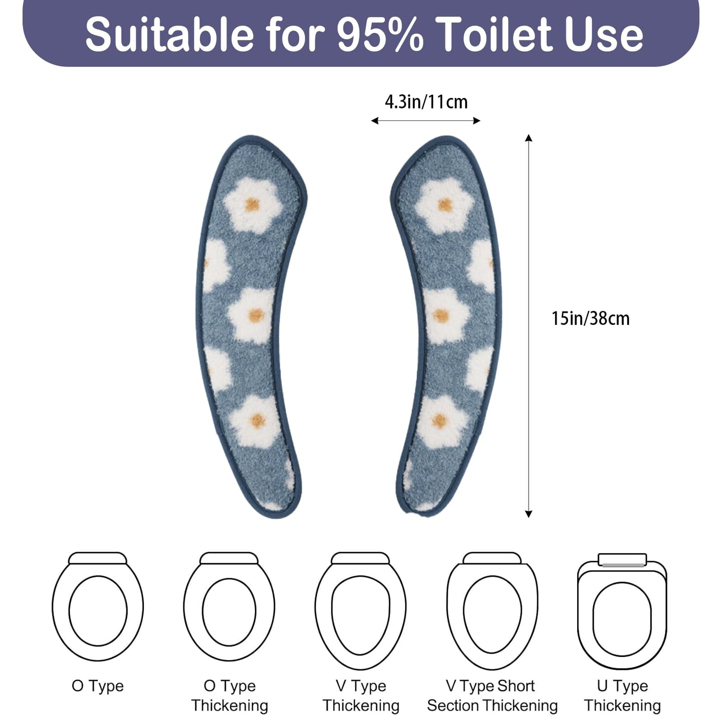 Iensen Thick and Warm Toilet Seat Cover – Washable, Reusable Cushion with TPR Adhesive & Floral Pattern for Comfort & Insulation (Blue)