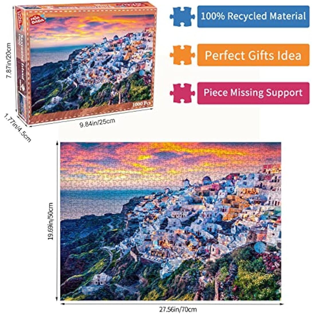 Santorini Island Jigsaw Puzzles for Adults 1000 Piece Aegean Sea Jigsaw Puzzles for Adults Gifts