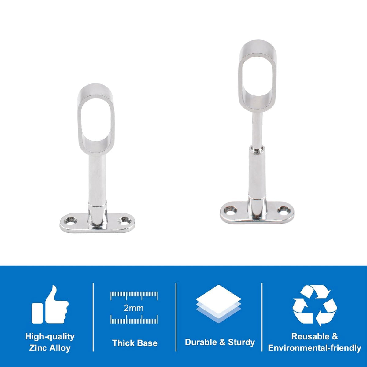 INCREWAY 4pcs Silver Closet Rod Support, Aluminum Alloy Oval Wardrobe Rod End, Adjustable Hollow Rod Bracket for Cabinet Bedroom Bathroom
