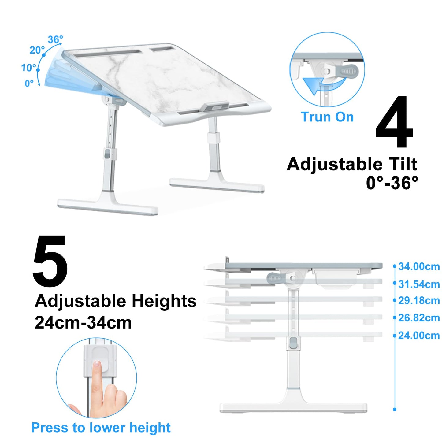 Laptop Stand for Bed, Potuopy Leather Adjustable Height Angle X-Large Bed Desk, Foldable Laptop Bed Table for Working Reading Eating on Bed Sofa