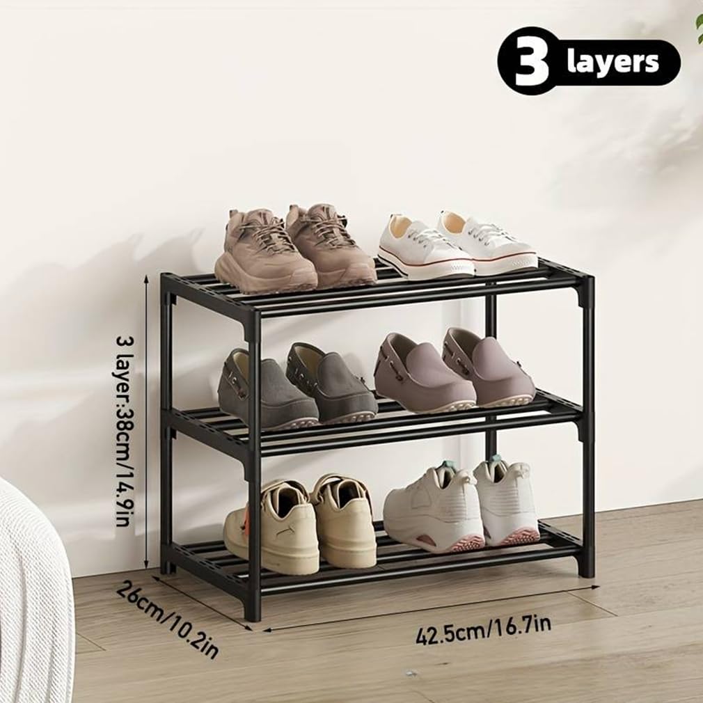 XIANGLV 3-Tier Shoe Rack, Slim Shoe Rack Storage, Anti-Rust Coating, Suitable For Dormitory, Rental House, Balcony, Stackable Narrow Shoe Shelf