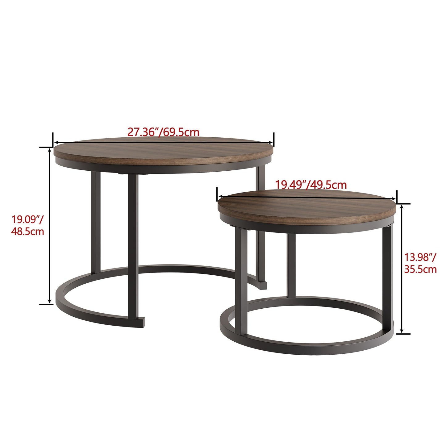 HOJINLINERO Round Nesting Coffee Table Set of 2,Stacking Sofa Side Table End Table, for Living Room, Bedroom, Office, Balcony, Apartment (Walnut)