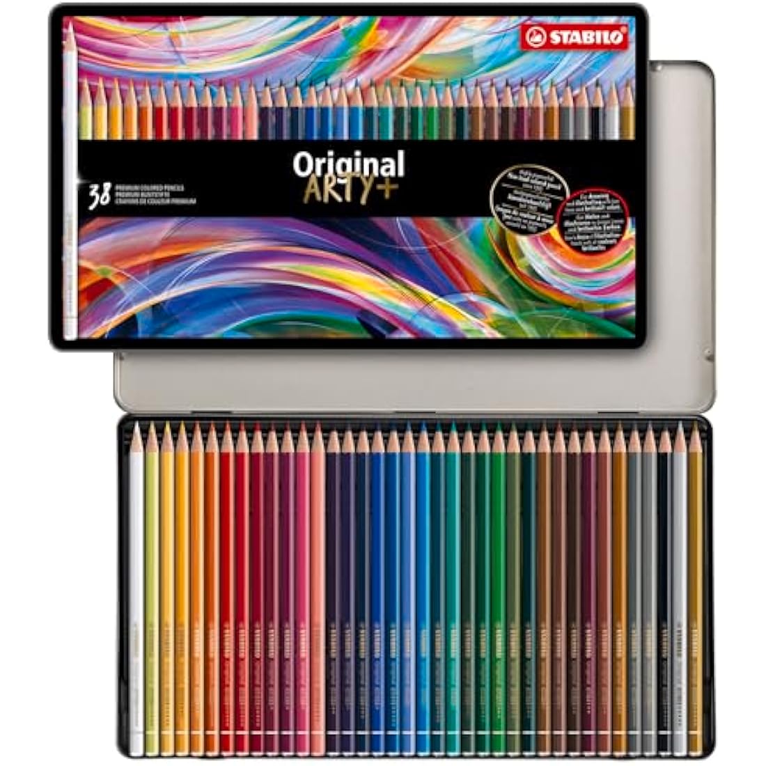 STABILO Original - Thin Lead Colouring Pencil - ARTY+ - Tin of 38 - Assorted Colours