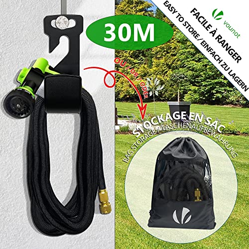 VOUNOT Flexible Garden Hose 30m, Expandable Water Hose Pipe with 8 Modes Water Spray Nozzles Soap Dispenser, Magic Water Pipe, Black