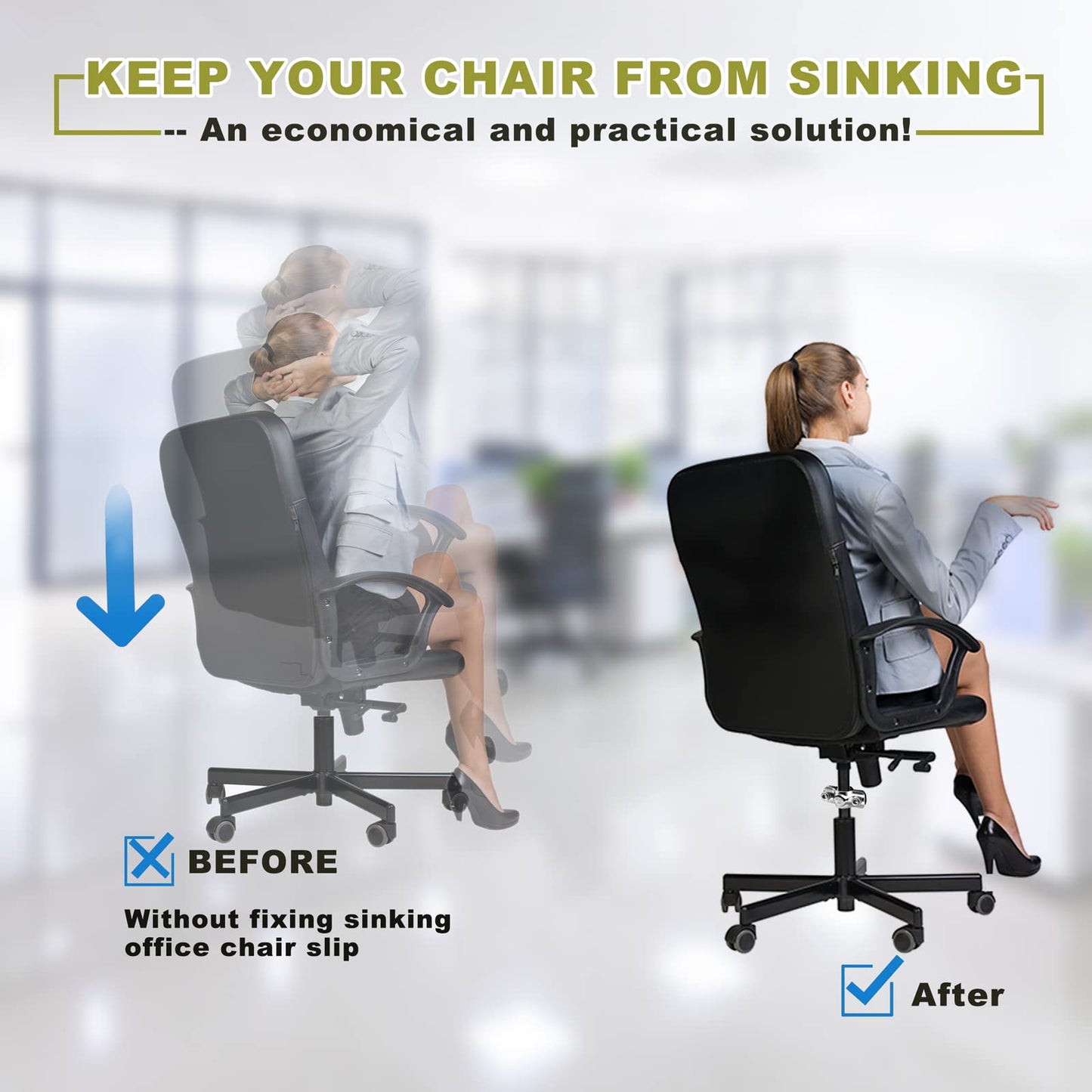 Fix Sinking Office Chair, No Gas Lift Cylinder or Tools Required, Office Chair Saver for Stop Sinking, Stainless Steel