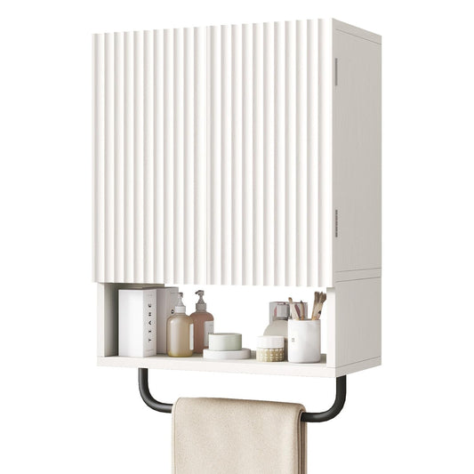 IBUYKE Bathroom Wall Cabinet, Small Bathroom Cupboard with Adjustable Shelf and Towel Bar,Over the Toilet Storage Cabinet with for Bathroom