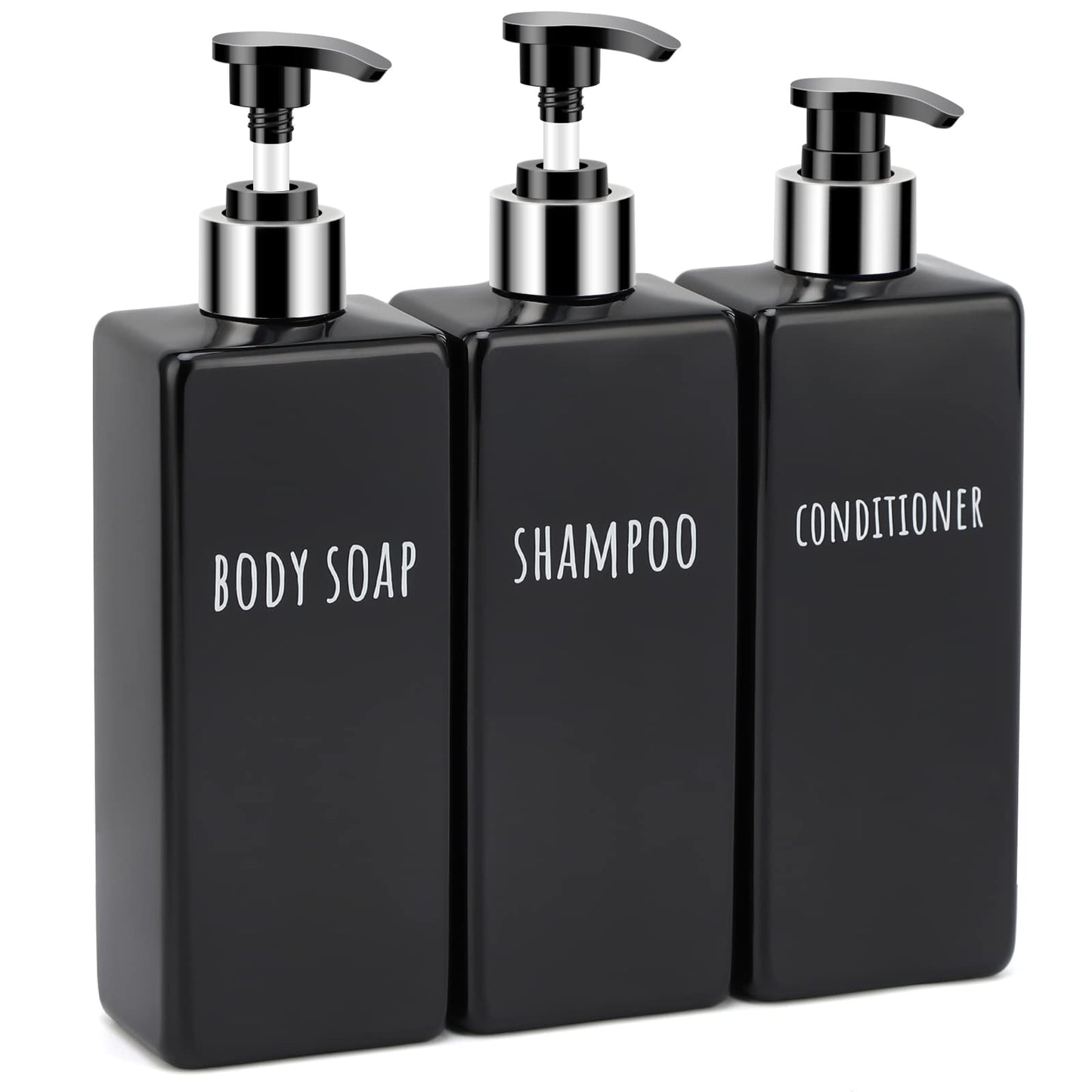 Segbeauty Shower Soap Dispenser Black?3pcs 16.9oz Empty Refillable Bathroom Press Pump Bottles?500ml Reusable Plastic Square Shampoo Conditioner Body