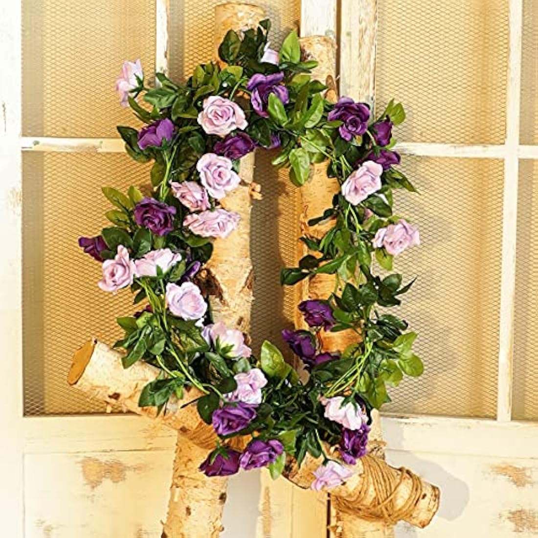 Veryhome 3PCS 7.9FT Artificial Purple Rose Flower Garland, Silk Hanging Floral Garland, Decorative Flower Vines for Room Decor Wedding Flowers Arches for Ceremony (Purple)