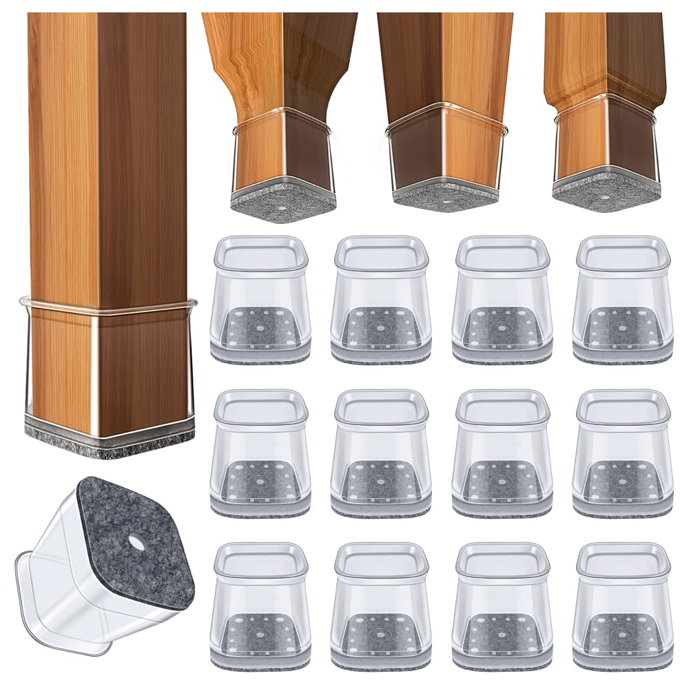 GICUNK 32Pcs Chair Leg Floor Protectors, Square Floor Protectors For Furniture Legs, Furniture Sliders, Silicone Chair Leg Caps For Protecting