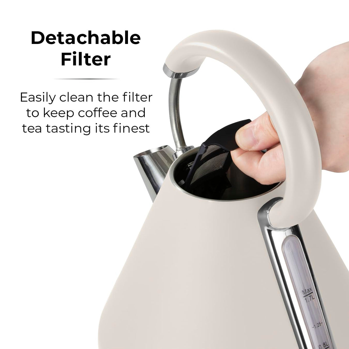 Tower T10044MSH Cavaletto Pyramid Kettle with Fast Boil, Detachable Filter, 1.7L, 3000 W, Latte and Chrome Accents