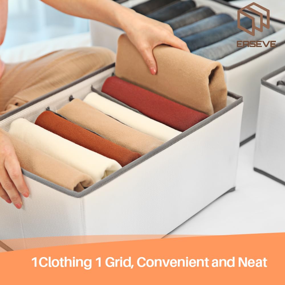 4 Pack 7-Grid Wardrobe Storage Organiser Boxes with Dividers for Clothes