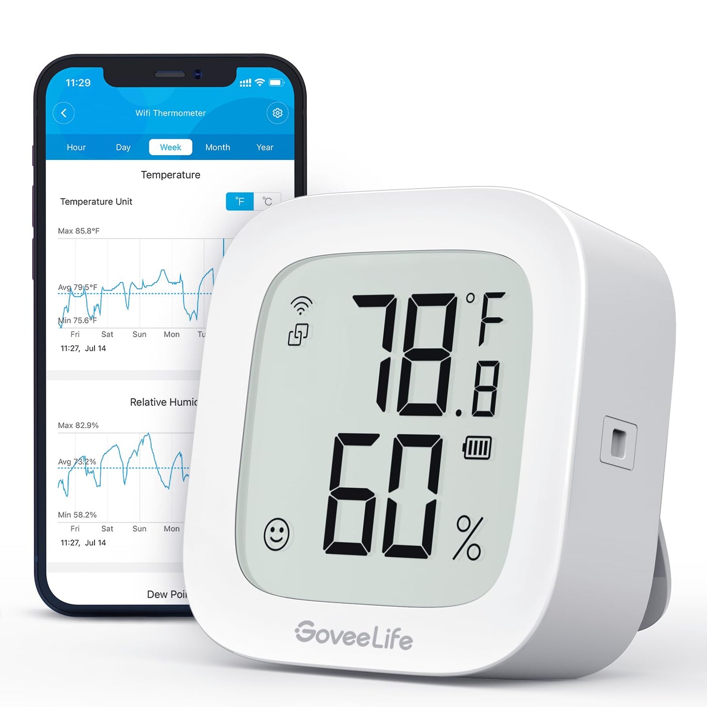 GoveeLife E-Ink WiFi Thermometer Hygrometer, Digital Room Humidity Meter, Indoor Temperature Monitor with App Notification Alert, 2-Year Free Data