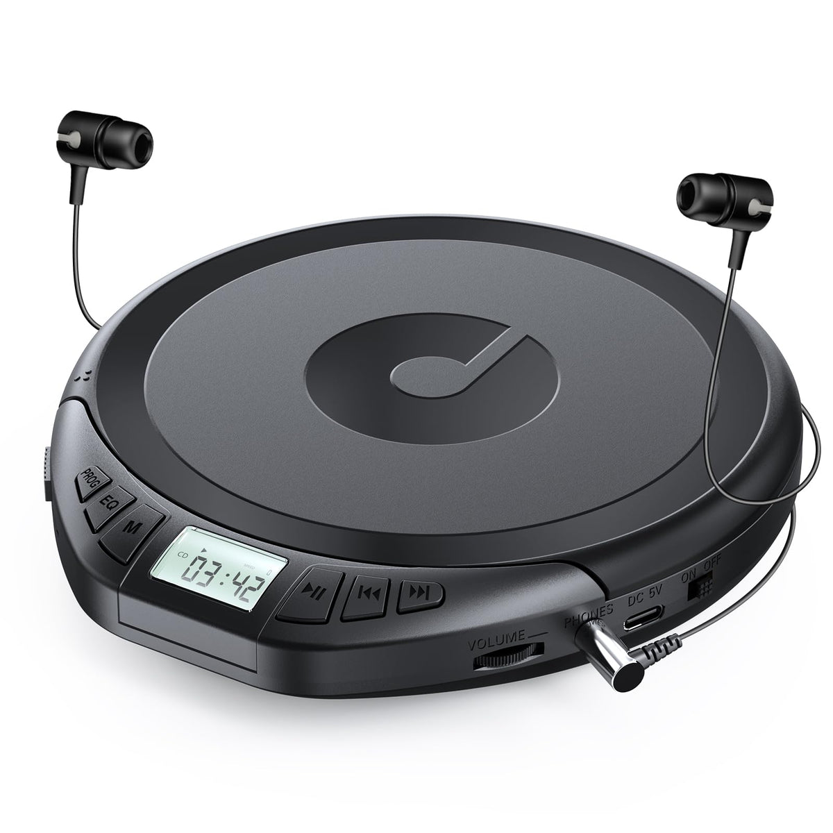 Gueray CD Player Portable with Earphones Portable CD Players for Car with Anti-Skip Shockproof Personal CD-Player with LCD Display Support PROG Memory