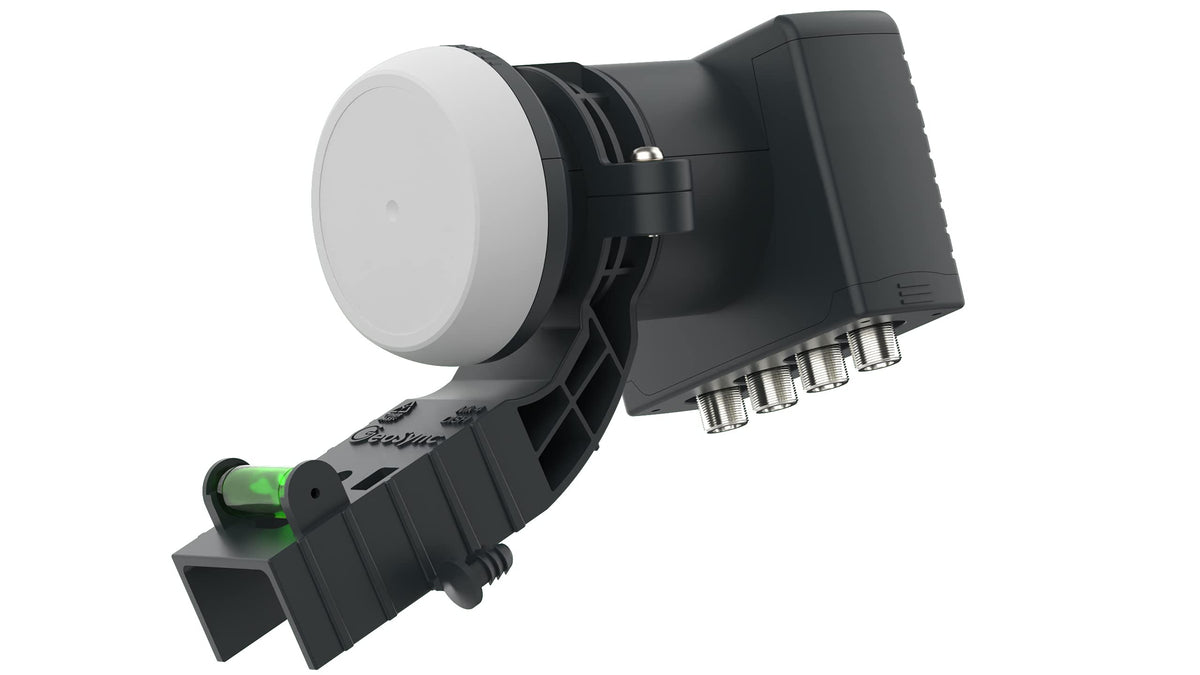 GeoSync Universal Quad 4 Output LNB for Satellite Dish Freesat SKY HD TV Satellite Receiver for MK4 Zone Dishes Feed Horn Design with Spirit Level