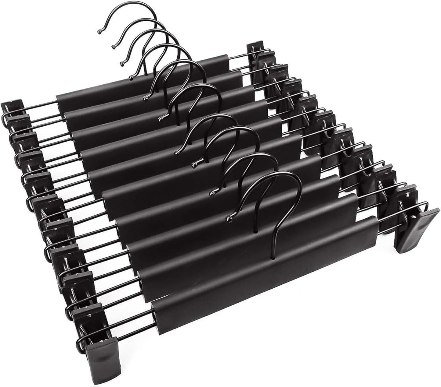 Trouser Hanger, 10Pack Plastic Pant Hangers Space Saving Skirt Hangers with Clips Adjustable Non-Slip Coat Suit Metal Heavy Duty Chrome Clothes