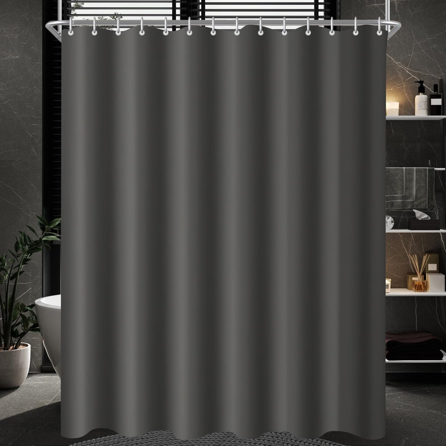 Lerores Shower Curtain, 260 x 200 cm, Dark Grey, Weighted Hem, Anti-Mould Textile, Water-Repellent, Washable Polyester Fabric Bath Curtains for
