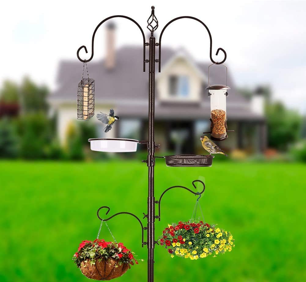 MIXXIDEA Bird Feeder Station Kit - 231 CM Bird Feeders Pole with 5-Prong Base, Multifunctional Birds Feeders Stand for Outdoors, with 4 Hooks & 3