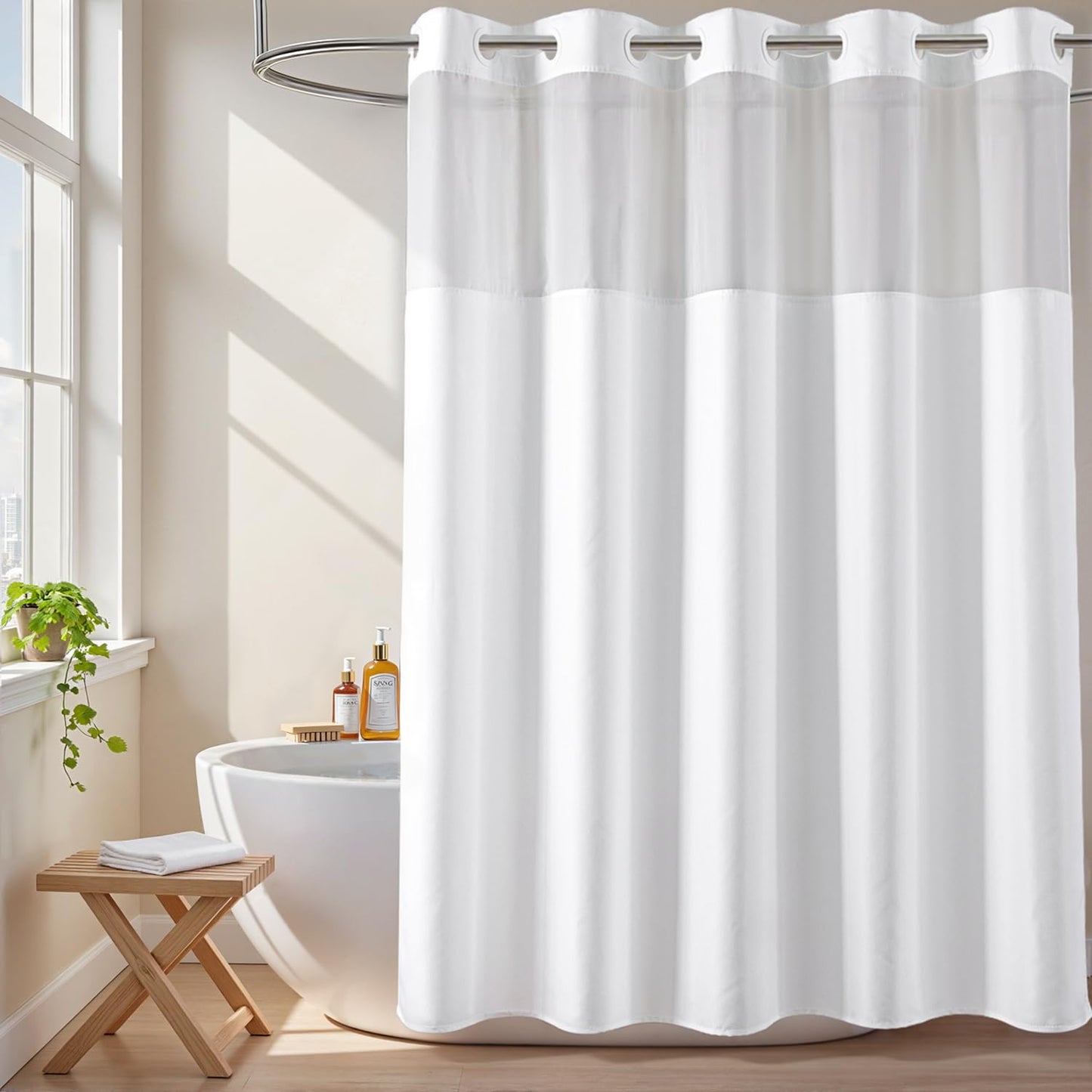 River Dream Hotel Grade No Hooks Needed Shower Curtain or Liner, Machine Washable (Polyester, 71" x 74")