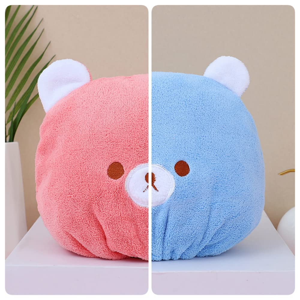 JLEivvi 2PCS Bath Caps, Absorbent Hair Drying Wrap Towel Hair Towel Wrap ，Cute Bear Dry Hair Caps Hair Drying Wrap Towel Bath Head Wrap Drying Turban