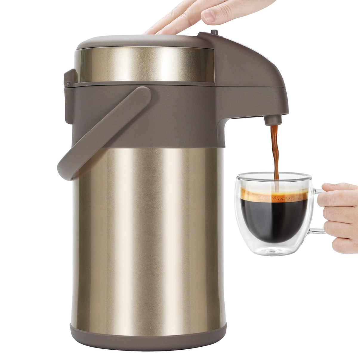 Olerd Coffee Pump Flask - 3L Insulated Pump Airpot - Stainless Steel Vacuum Thermal Water Dispenser BPA Free Tea Flask