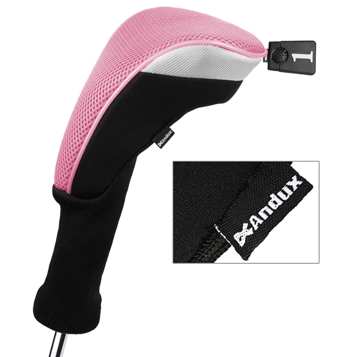 Andux 6pcs/Set Golf Club Head Covers Woods Driver Fairway Hybrid Set Long Neck (3 Hybrid + 3 Woods) Black/Pink